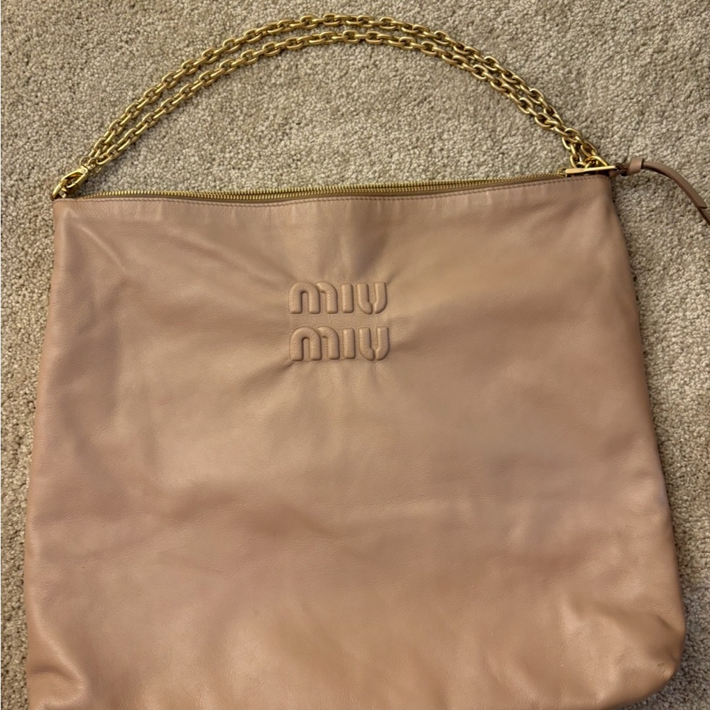 Miu Miu Blush Leather Shoulder Bag with Gold Chain